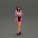 Pretty Girl with an Umbrella in Open Sweater and shorts Posing and Standing - Only-Games