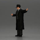 mafia man in gangster costume stands confidently while gesturing with his hands as if presenting something - Only-Games