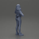 sexy girl in an open jacket and pants, posing happily - Only-Games