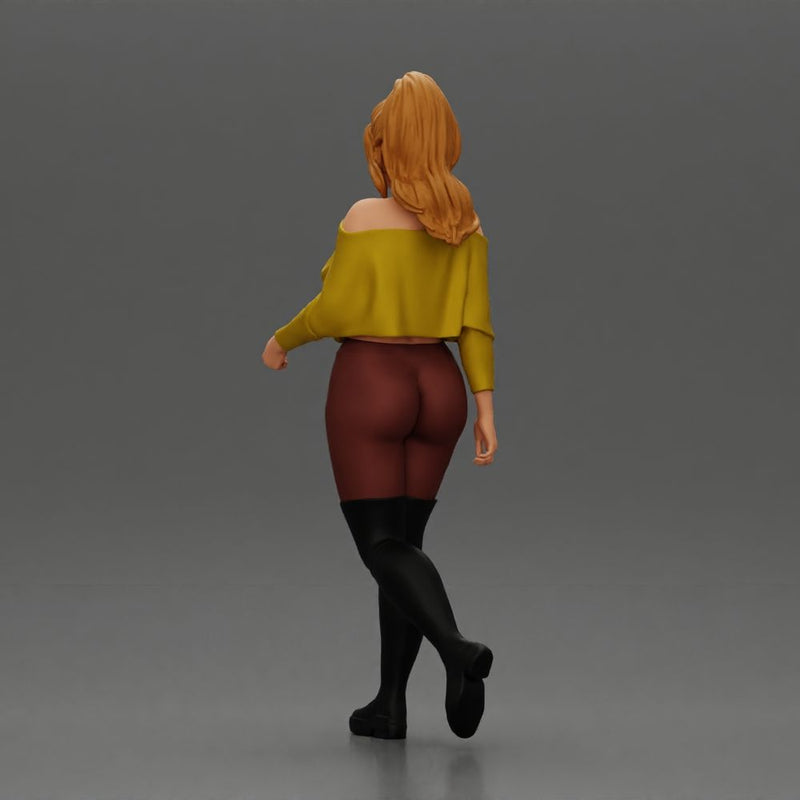 fashionable girl walking her dog, wearing a stylish shirt and long boots - Only-Games