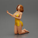 Sexy girl in mini dress with short hair sitting on her knees - Only-Games