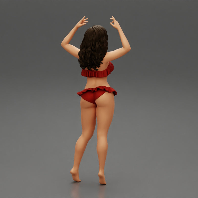 Hot beautiful woman in bikini standing with her arms raised up - Only-Games