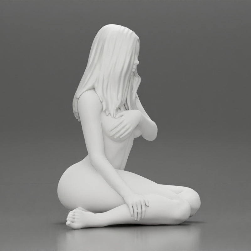 Sexy Naked Woman sitting and Covering Breasts With Hand - Only-Games
