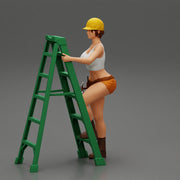 Young girl in helmet mechanic climbing the ladder - Only-Games
