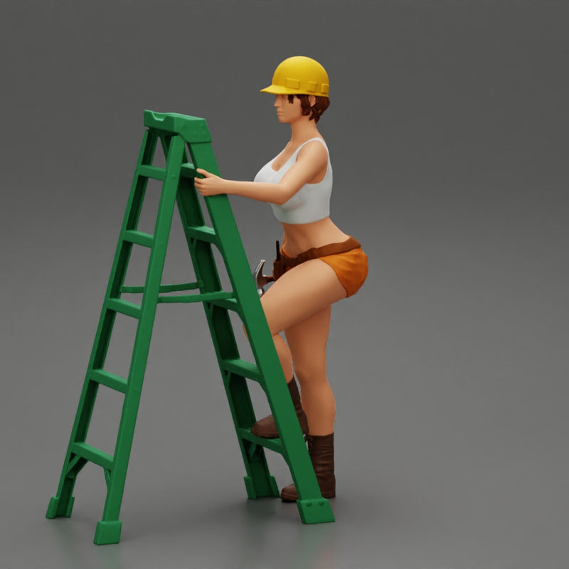Young girl in helmet mechanic climbing the ladder - Only-Games