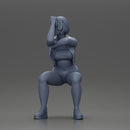 Sexy Girl in a Mini Leather Jacket and Shorts Sitting and Leaning with Her Hands - Only-Games