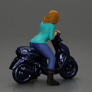 Girl sitting on a scooter, wearing an open jacket - Only-Games