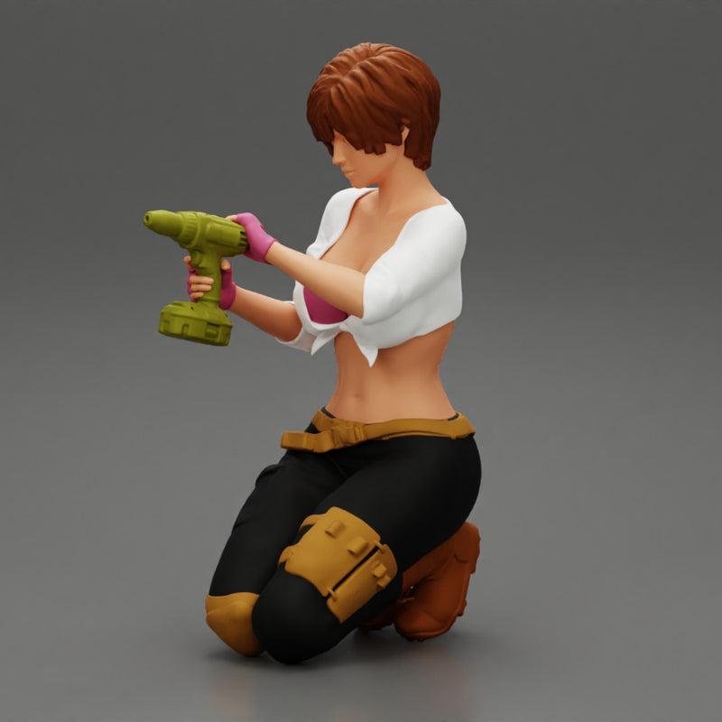 Repair woman sitting and holding a drill - Only-Games