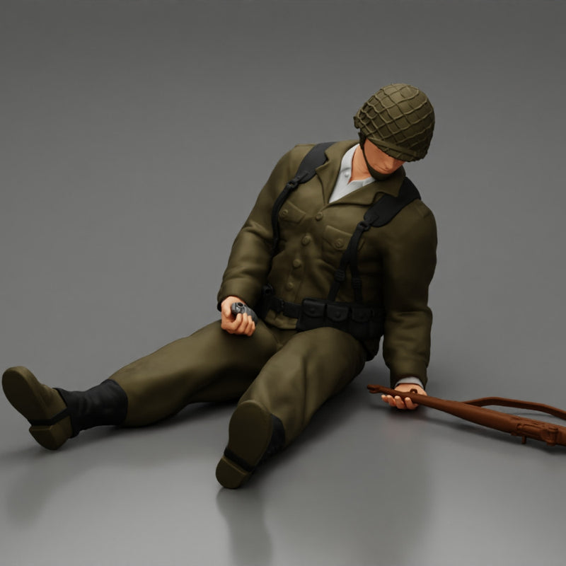 A soldier who fell after a strong battle and is waiting for help + weapons - Only-Games