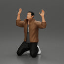 Asian gangster man in jacket sitting with his hands up ready to be arrested - Only-Games