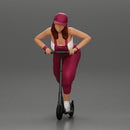 girl in overalls suit and cap riding fast an electric scooter - Only-Games
