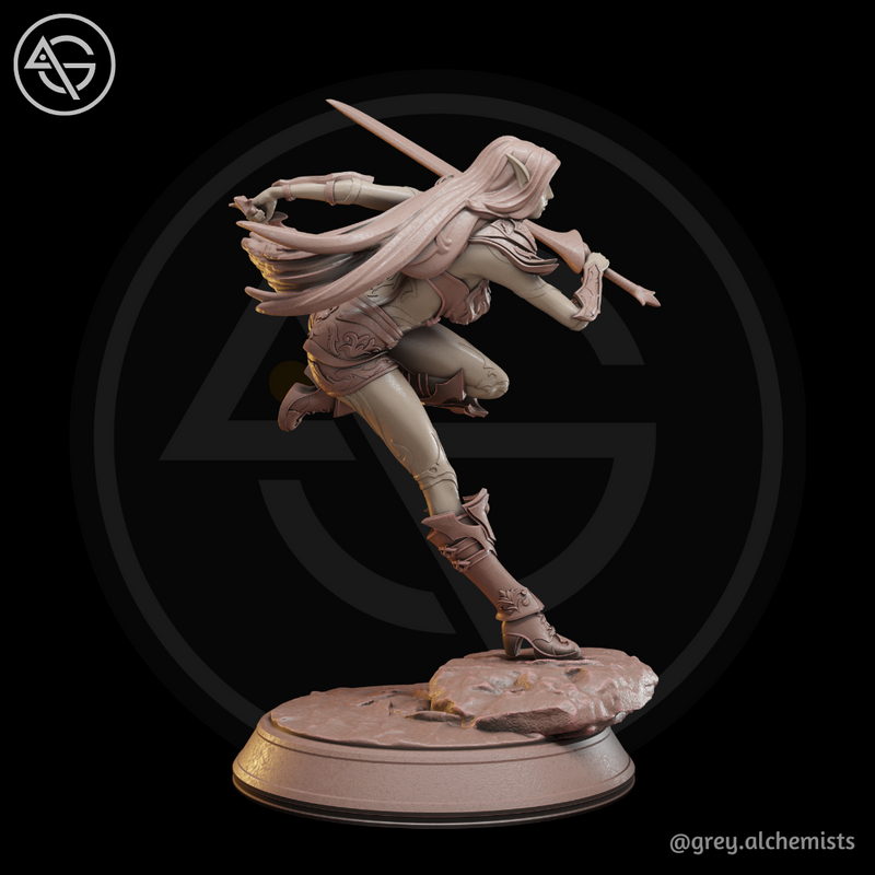 Rina the Drow Demon Hunter, Attack Pose 2 - Fantasy Resin Miniature in 32mm - DnD