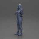 sexy girl in an open jacket and pants, posing happily - Only-Games