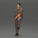 Fat Asian man looking upward in shirt and pants with one leg placed on a step - Only-Games