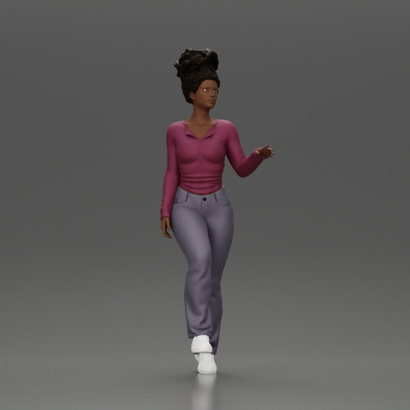 black girl with afro hair walking up stairs