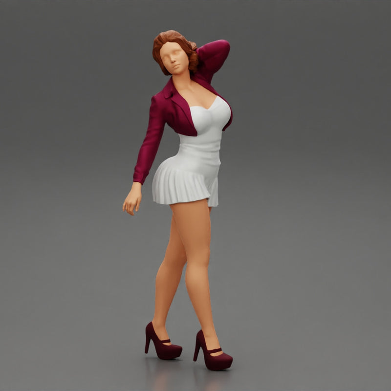 Beautiful woman in a dress walking with hand on head - Only-Games