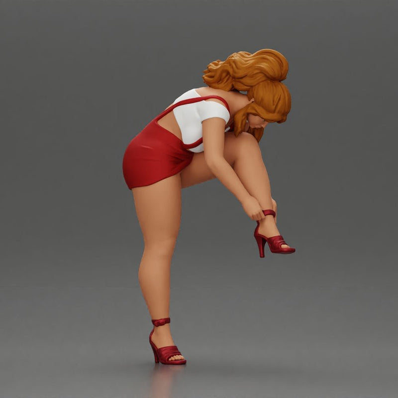 Sexy Girl Adjusting Her Stylish Red Heels - Only-Games