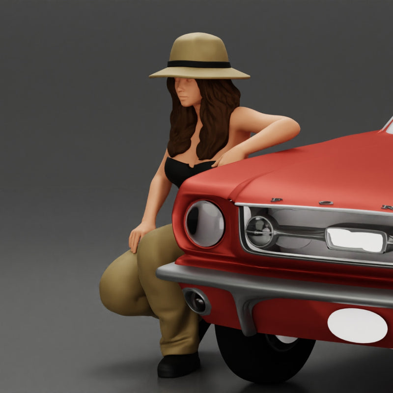 gangster homie lowrider girl in hat sitting beside car - Only-Games