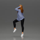 Young woman in  shirt with long hair posing with one foot resting on the motorcycle - Only-Games