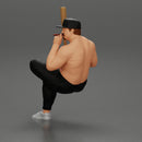 gangster man in a cap sitting holding a baseball bat and smoking - Only-Games