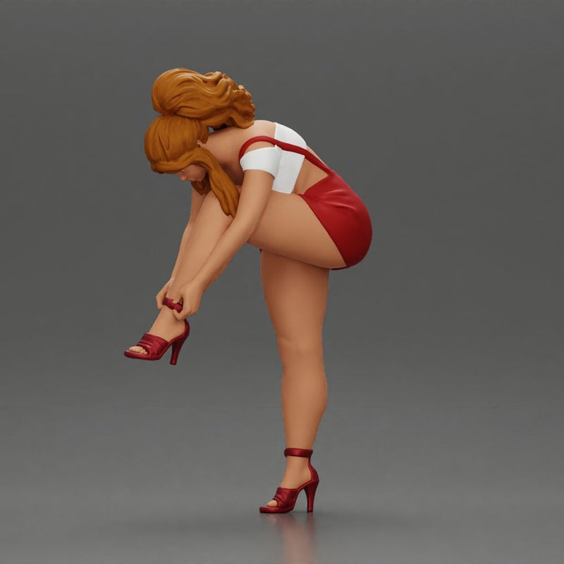 Sexy Girl Adjusting Her Stylish Red Heels - Only-Games