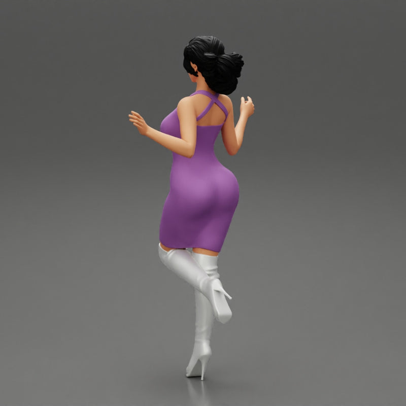 Woman in Mini Dress is Standing on One Leg - Only-Games