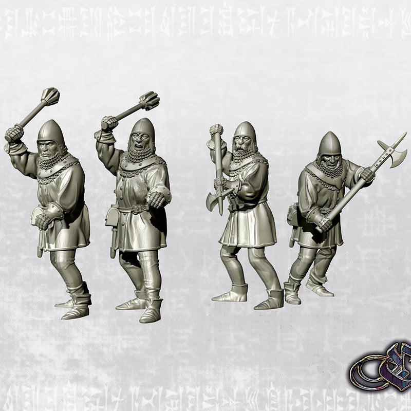 Infantrymen with Maces and Axes - Late 14th - 28mm historic scale - Only-Games