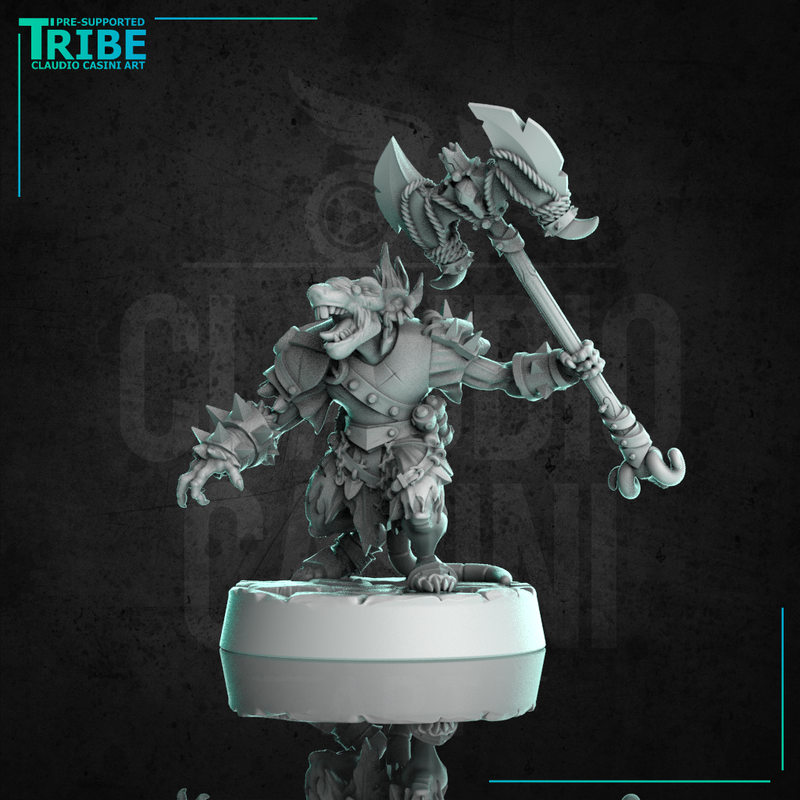 (0317) Male rat folk mouse folk barbarian with axe or sword