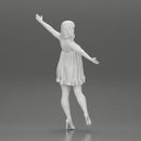 Happy Young Woman in dress and heels Standing on One Leg holding phone - Only-Games