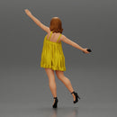 Happy Young Woman in dress and heels Standing on One Leg holding phone - Only-Games
