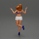 happy girl in a bra  and shorts, jumping on one leg - Only-Games