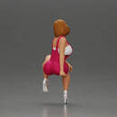 Casual elegance in red overalls and stylish silver heels - Only-Games