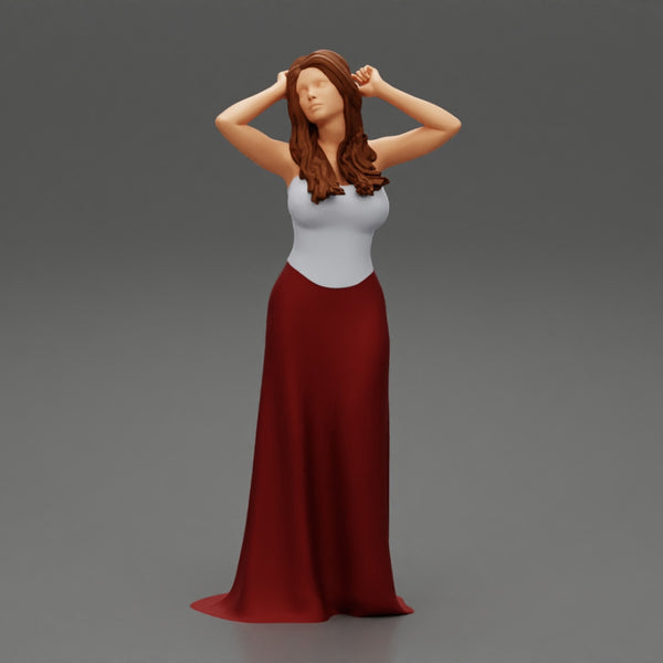 sexy girl in long dress with long hair standing