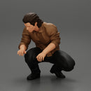 man sitting on the sidewalk and petting his dog - Only-Games