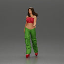 Woman Confidently Walks Forward in Stylish Green and Red Outfit - Only-Games