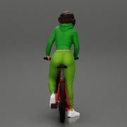Young sexy sporty woman in pants and snickers short haired posing with bicycle - Only-Games