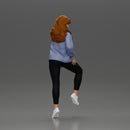 Young woman in  shirt with long hair posing with one foot resting on the motorcycle - Only-Games