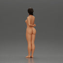 Naked woman standing hand resting on her back speaking into a radio - Only-Games