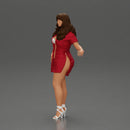 Confident style in red long shirt layers with white accents heels - Only-Games