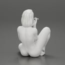 Naked girl sitting leaning against wall smoking cigarette - Only-Games