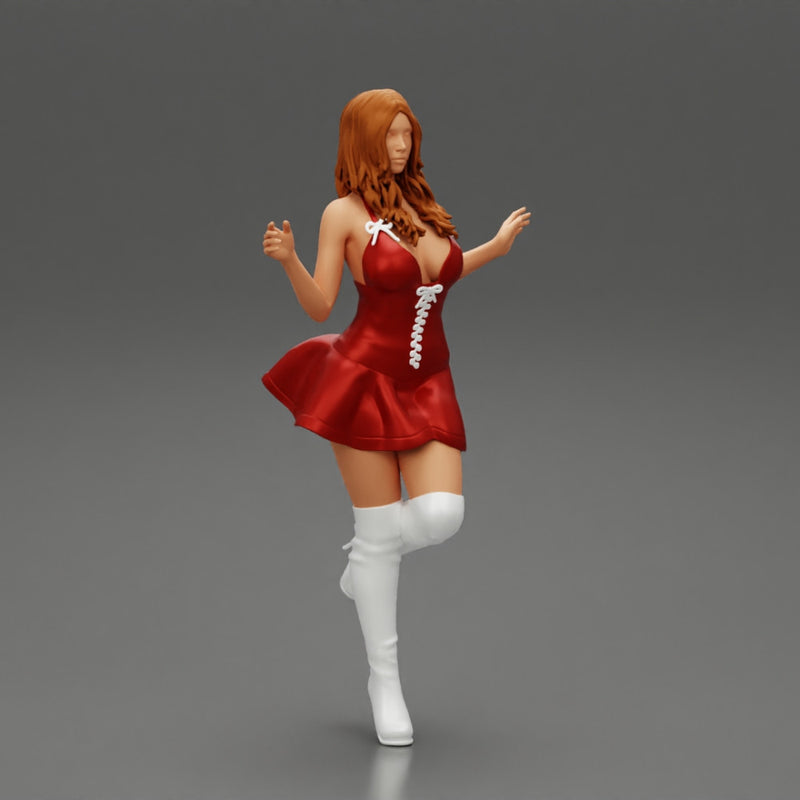 santa girl in Dress and hat Standing on One Leg - Only-Games