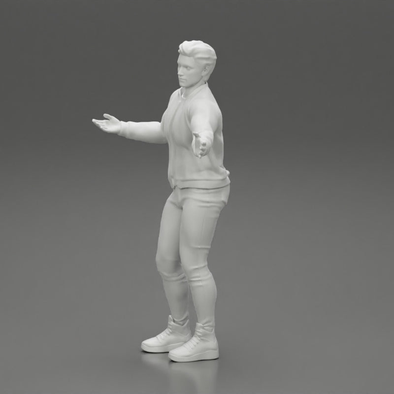 young man standing and explaining with hands - Only-Games