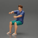 Young man  driving a boat in shorts a shirt and sandals - Only-Games