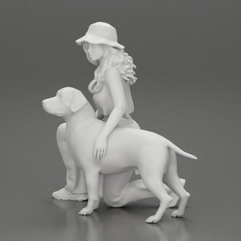 Chola Girl in hat sitting on knee hugging her dog - Only-Games