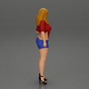 Sexy woman posing in short and shirt with open chest - Only-Games