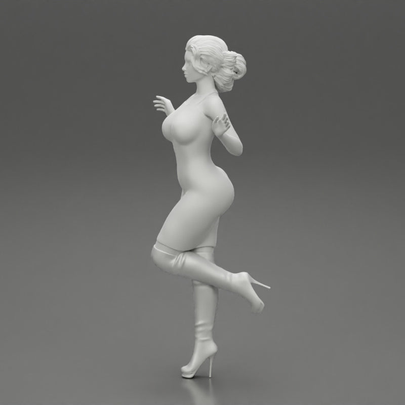 Woman in Mini Dress is Standing on One Leg - Only-Games