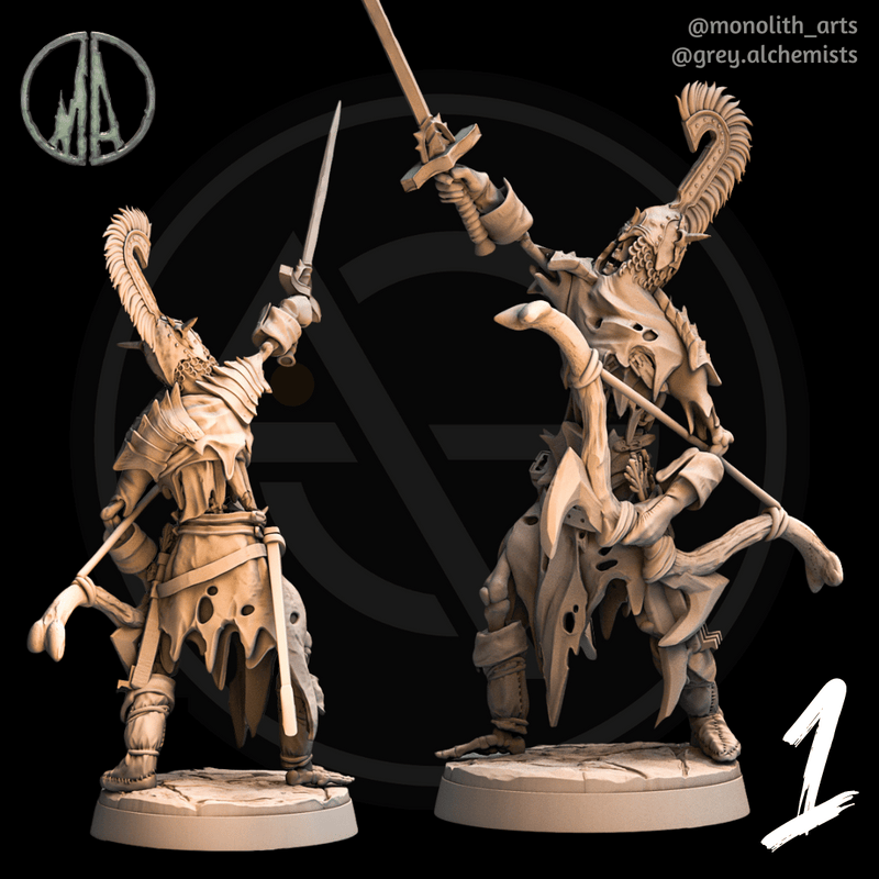 Skeleton Champions & Commanders - Bundle of 5 Fantasy Resin Miniatures in 32mm - DnD Monsters