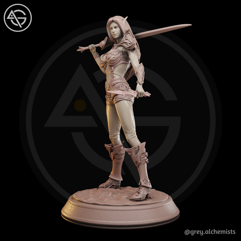 Rina the Drow Demon Hunter, Standing Pose - Fantasy Resin Miniature in 75mm - DnD