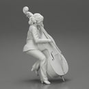 Beautiful young woman musician sitting on a vintage double bass - Only-Games