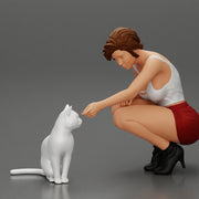 Beautiful girl Sit Near Her Cat - Only-Games